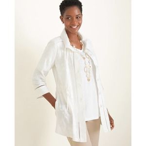 Chico's Embroidered Linen Utility Jacket Women's Size 2 (L/12)